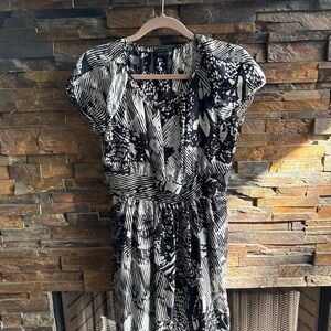 Theory Black and White Patterned Midi Dress